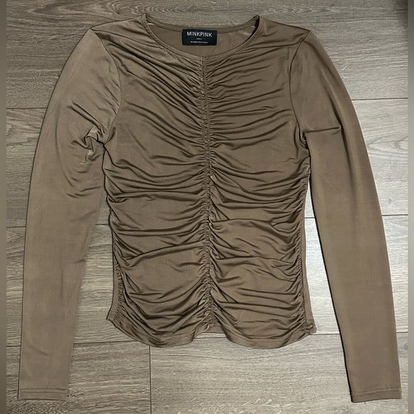 Brown/Tan SMALL Faiza Ruched Top from MINKPINK - Picture 3 of 5